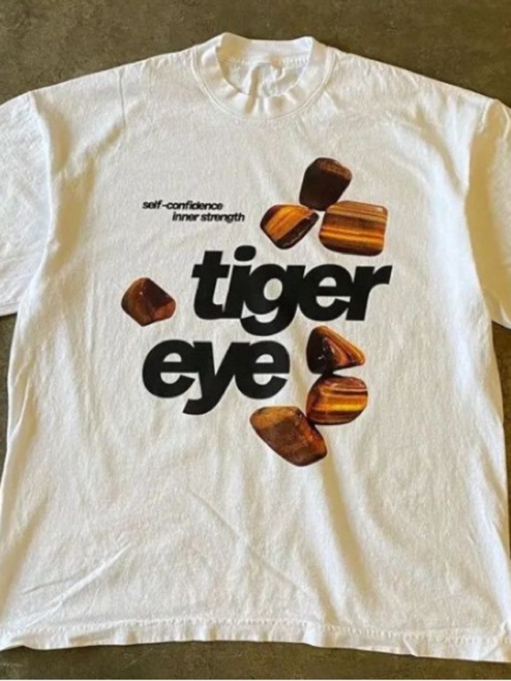 Gildan White 'Tiger Eye' Graphic Tee with Brown Stone Motif